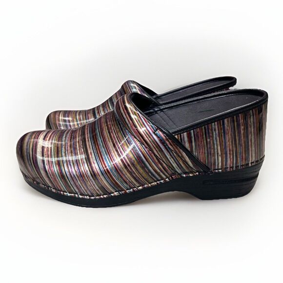 DANSKO XP SLIP-ON Professional Clog Womens 41 (US 10½-11) Patent Leather Stripes - Picture 4 of 12